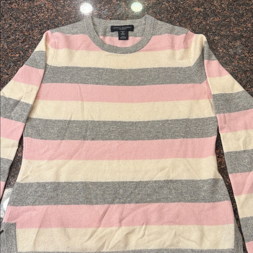 Banana Republic Pink, Gray, and Cream Cashmere Sweater